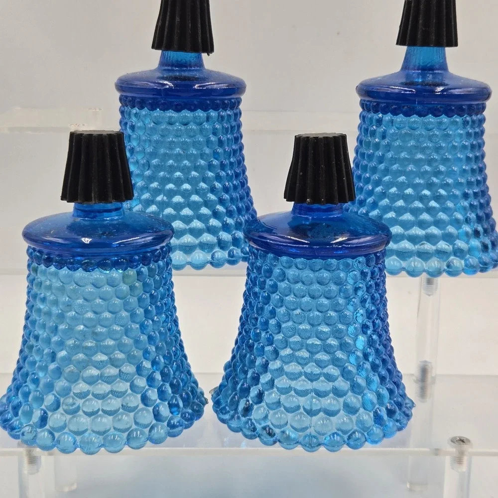 Vtg Set of 4 Blue Hobnail Glass Peg Votive Candle Holders w Rubber Adaptors